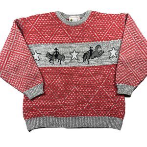 Organically Grown Vintage Sweater Novelty Print Horses Equestrian Medium C142